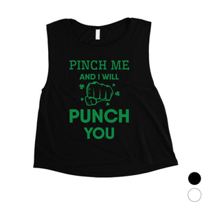 Pinch Me Punch You Womens Cute Saint Patrick's Day Crop Tank Top