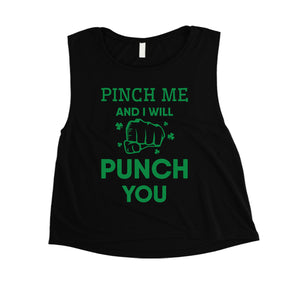 Pinch Me Punch You Womens Cute Saint Patrick's Day Crop Tank Top