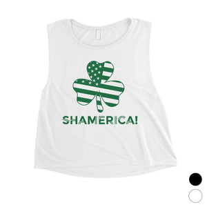 Shamerica Flag Womens Crop Tank Top Cute Saint Paddy's Day Shirt