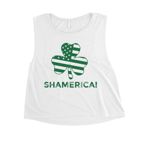 Shamerica Flag Womens Crop Tank Top Cute Saint Paddy's Day Shirt