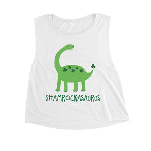 Shamrock Saurus Womens Crop Tank Top Funny St Patrick's Day Shirt