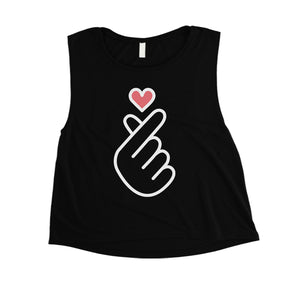 365 Printing Finger Heart Womens Cute Graphic Workout Cropped Tank Top Gym Gift