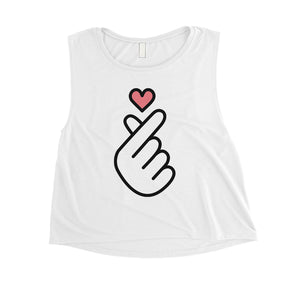 365 Printing Finger Heart Womens Cute Graphic Workout Cropped Tank Top Gym Gift