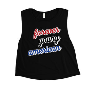 365 Printing Forever Young American Womens Cute 4th of July Crop Tank Top Gift