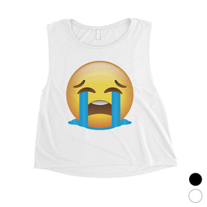 Emoji-Crying Womens Very Sad Acceptance Halloween Costume Crop Top