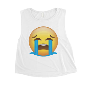 Emoji-Crying Womens Very Sad Acceptance Halloween Costume Crop Top