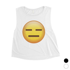 Emoji-Emotionless Womens Basic Subdued Cautious Crop Top Gag Gift