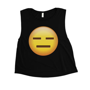 Emoji-Emotionless Womens Basic Subdued Cautious Crop Top Gag Gift