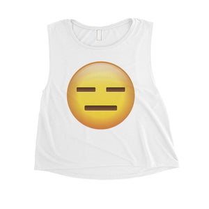 Emoji-Emotionless Womens Basic Subdued Cautious Crop Top Gag Gift