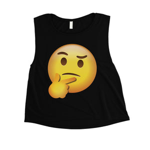 Emoji-Thinking Womens Motivational Smart Cute Halloween Crop Top