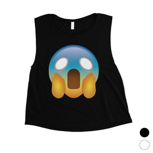 Emoji-Screaming Womens Funny Spooky Best Fun Crop Top Birthday Gift