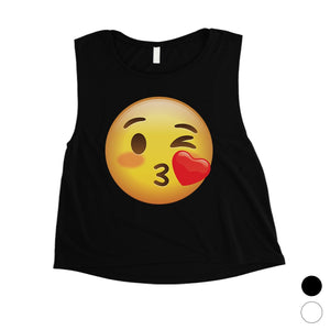 Emoji-Wink Kiss Womens Special Loving Cute Halloween Crop Top Gift