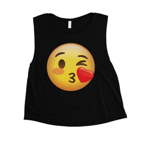 Emoji-Wink Kiss Womens Special Loving Cute Halloween Crop Top Gift