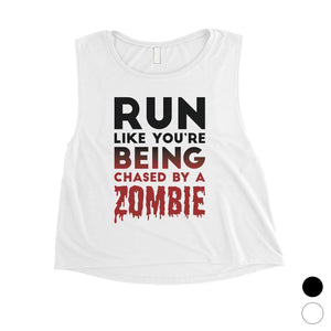 Chased By Zombie Womens Scary Funny Entertaining Halloween Crop Top