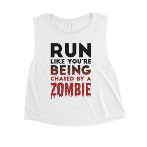 Chased By Zombie Womens Scary Funny Entertaining Halloween Crop Top