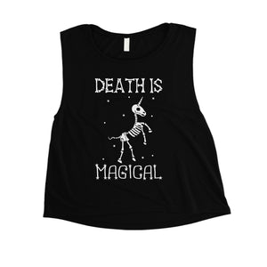 Death is Megical Unicorn Skeleton Funny Halloween Womens Crop Top