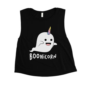 Boonicorn Halloween Costume Funny Ghost Unicorn Womens Crop Top