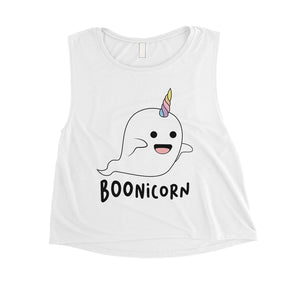 Boonicorn Halloween Costume Funny Ghost Unicorn Womens Crop Top