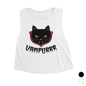 Vampurrr Funny Halloween Costume Graphic Design Womens Crop Top