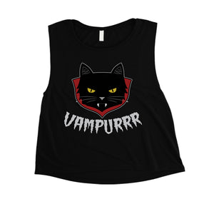 Vampurrr Funny Halloween Costume Graphic Design Womens Crop Top