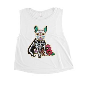 Frenchie Day Of Dead Funny Halloween Costume Cute Womens Crop Top