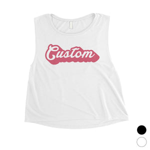 Pink Pop Up Text Retro Cool Sporty Womens Personalized Crop Tops