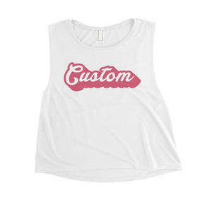 Pink Pop Up Text Retro Cool Sporty Womens Personalized Crop Tops