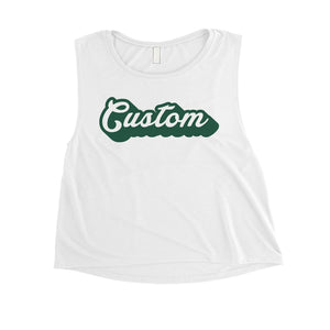 Green Pop Up Text Colorful Sporty Womens Personalized Crop Tops