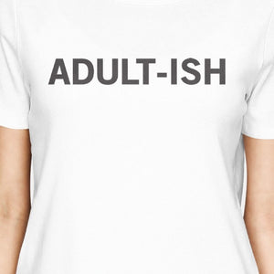 Adult-ish Girls White Tops Trendy Typographic Short Sleeve Tee - 365INLOVE