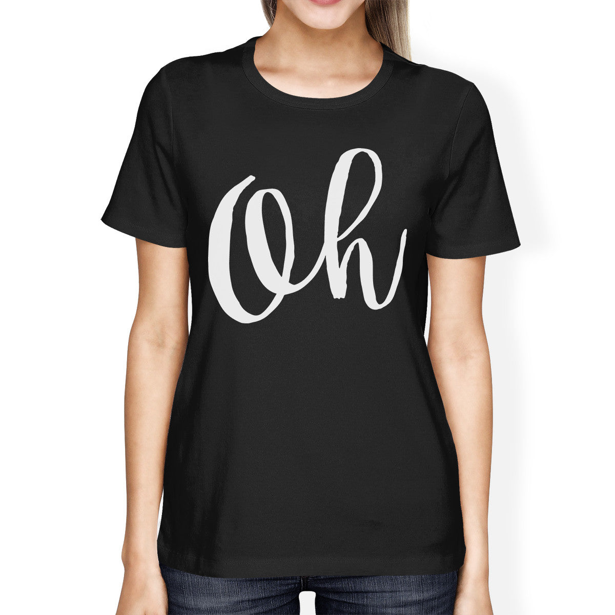 Oh Women's Black Shirts Funny Short Sleeve Crew Neck T-shirts - 365INLOVE