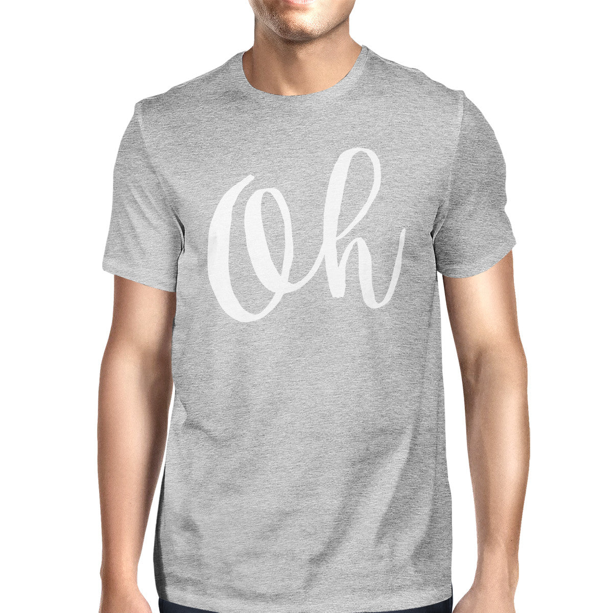 Oh Man's Heather Grey Top Short Sleeve Typographic T-shirt - 365INLOVE