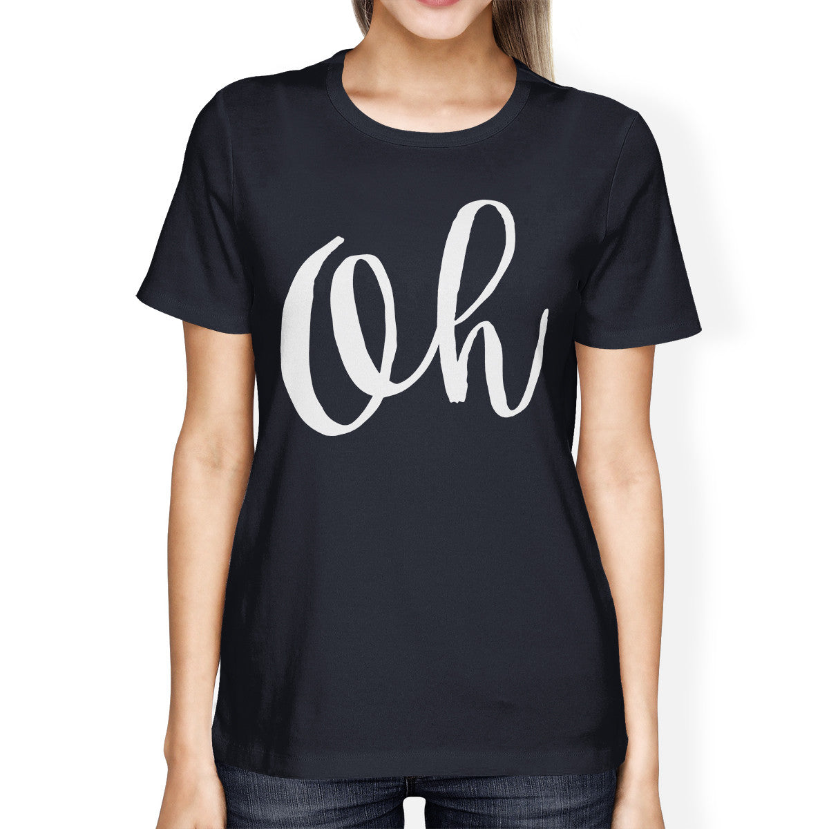 Oh Ladies' Navy Shirt Funny Short Sleeve Crew Neck T-shirts - 365INLOVE