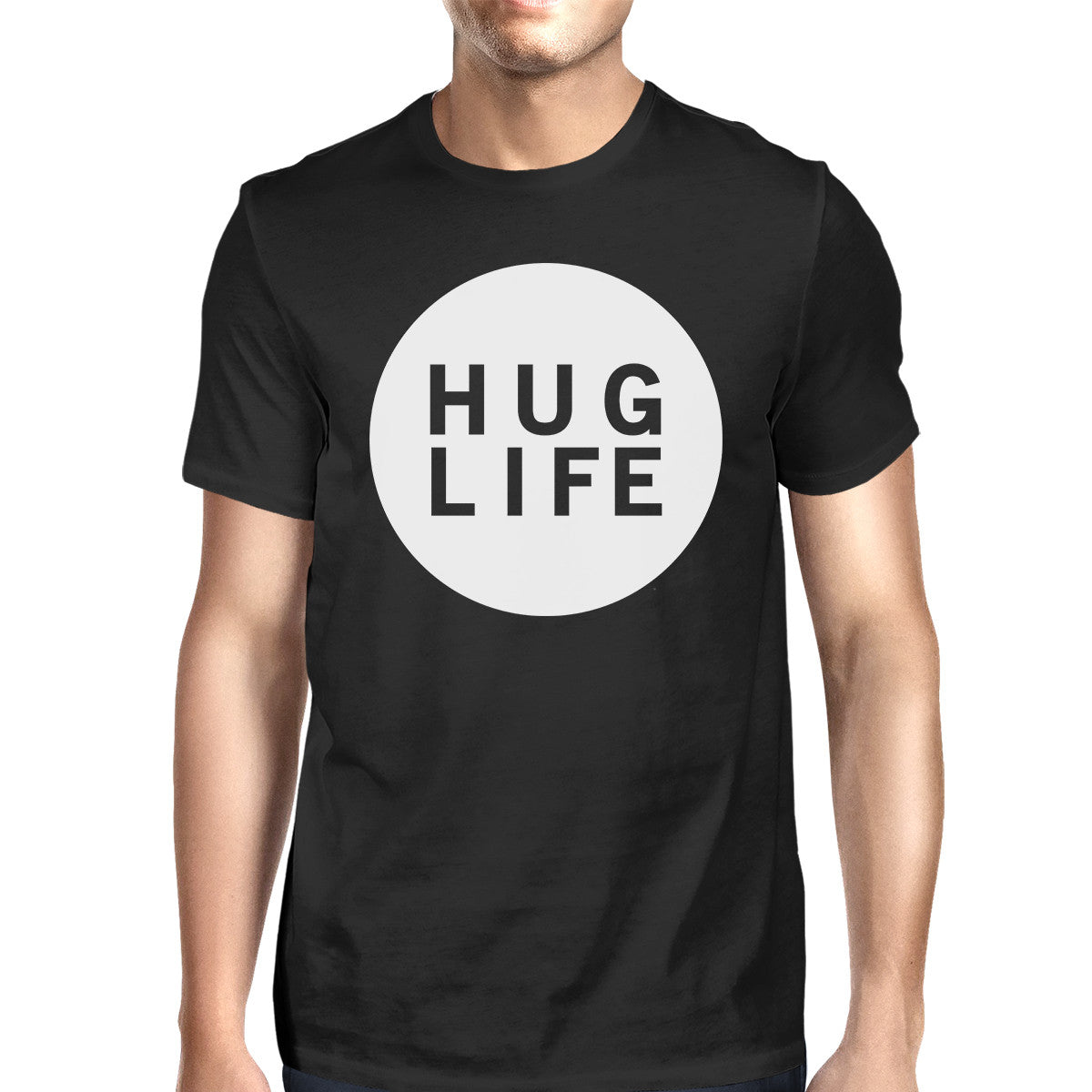 Hug Life Men's Black T-shirt Short Sleeve Simple Graphic Shirt - 365INLOVE