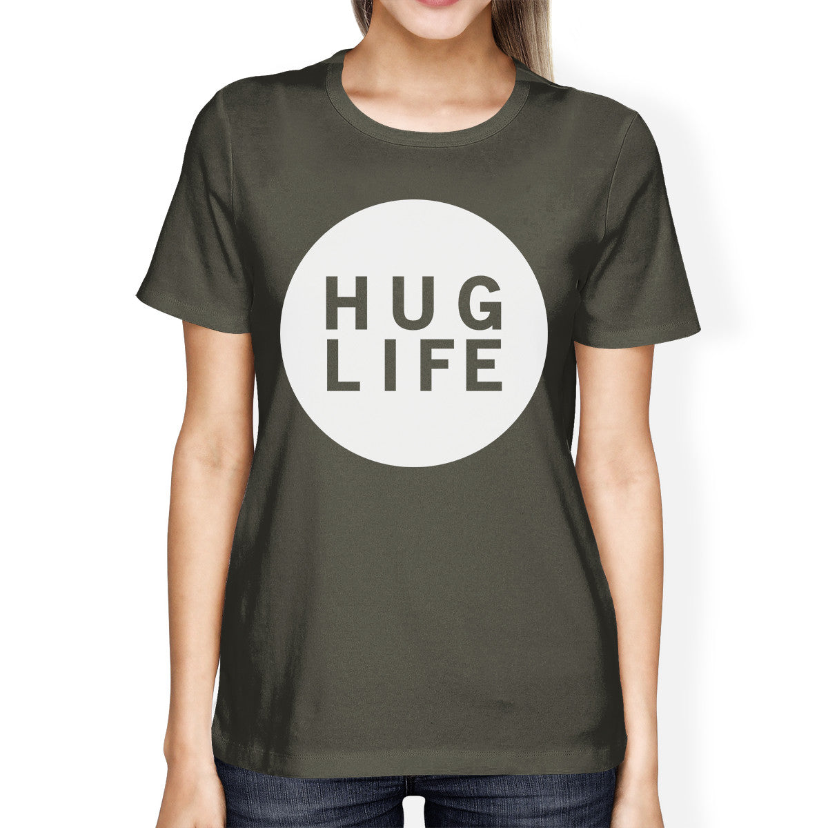 Hug Life Women's Dark Grey T-shirt Crew Neck Graphic Tee For Ladies - 365INLOVE