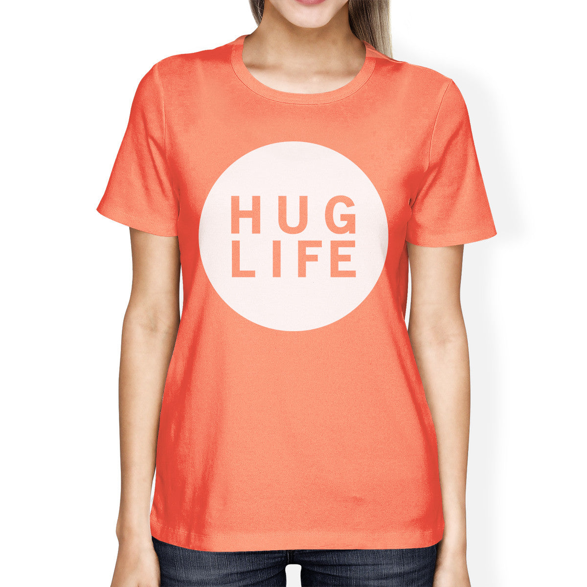 Hug Life Women's Peach T-shirt Simple Trnedy Design  Round-Neck Tee - 365INLOVE