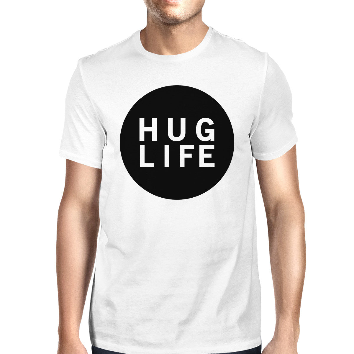 Hug Life Men's White T-shirt Cute Design Round-Neck Shirt - 365INLOVE