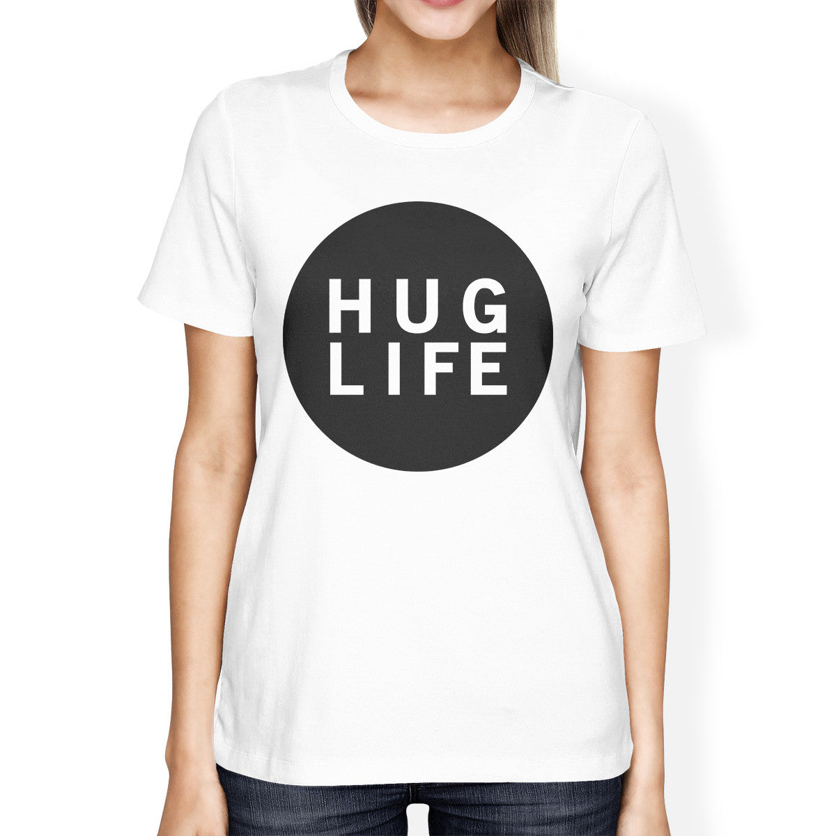 Hug Life Women's White T-shirt Cute Graphic Design Light-Weight Tee - 365INLOVE