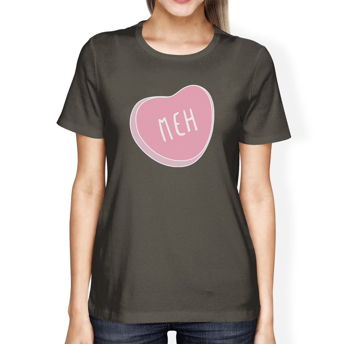 Meh Womens Dark Grey T-shirt Lovely Graphic Cute Gift Ideas For Her - 365INLOVE