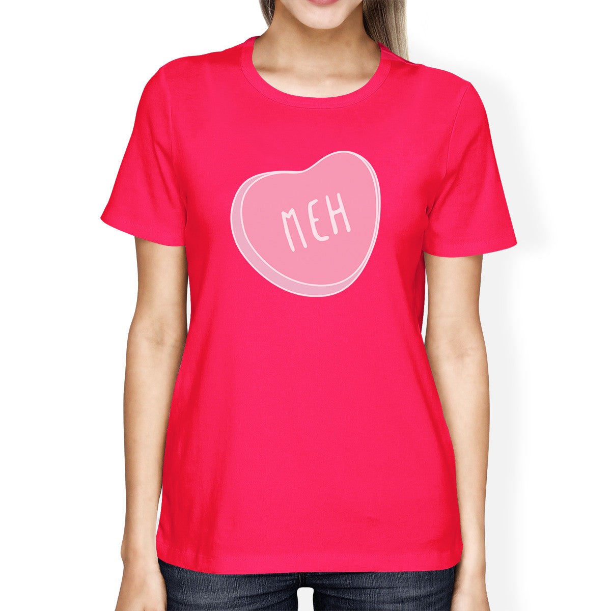 Meh Women's Hot Pink T-shirt Cute Heart-Shaped Gift Ideas For Her - 365INLOVE