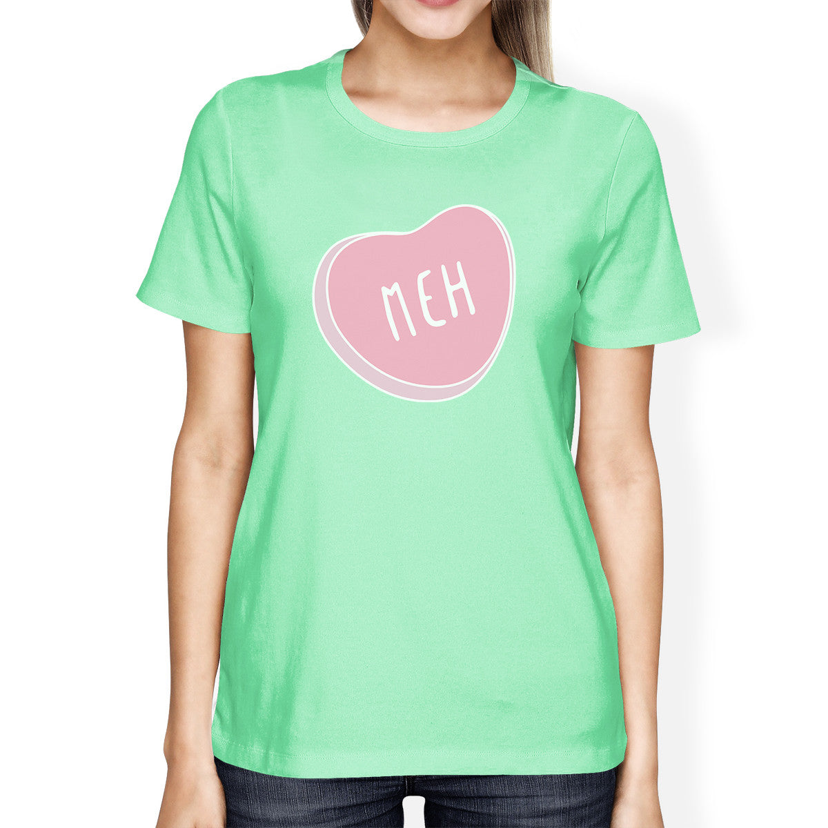 Meh Womens Mint T-shirt Unique Design Heart Graphic Tee For Couples - 365INLOVE
