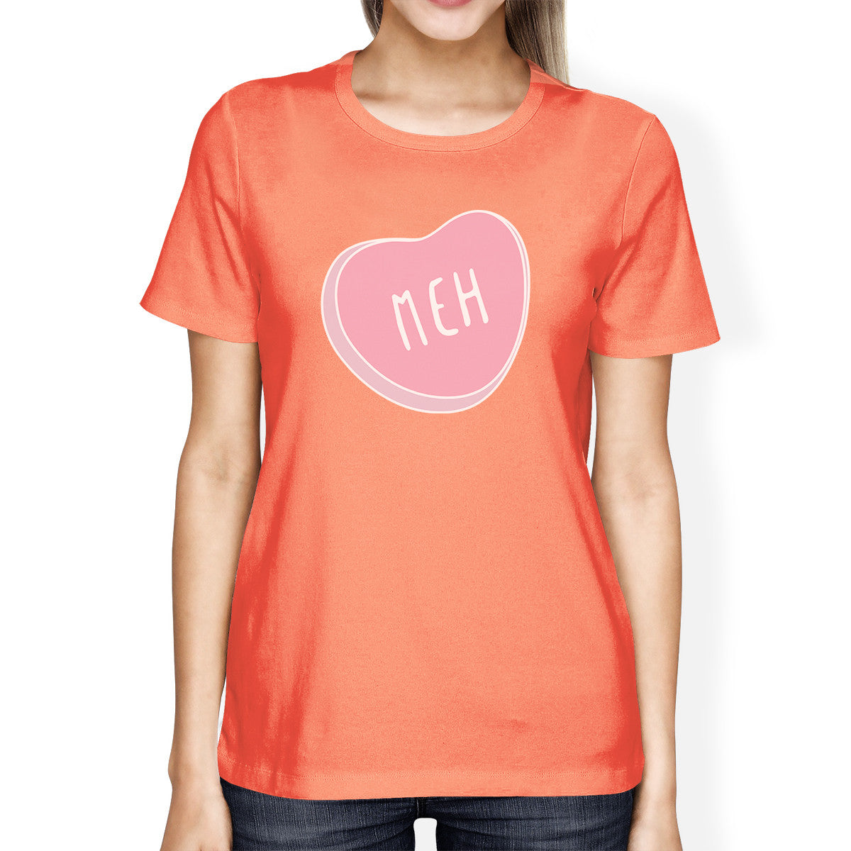 Meh Womens Peach T-shirt Lovely Heart Fun Gift Idea For Best Friend - 365INLOVE