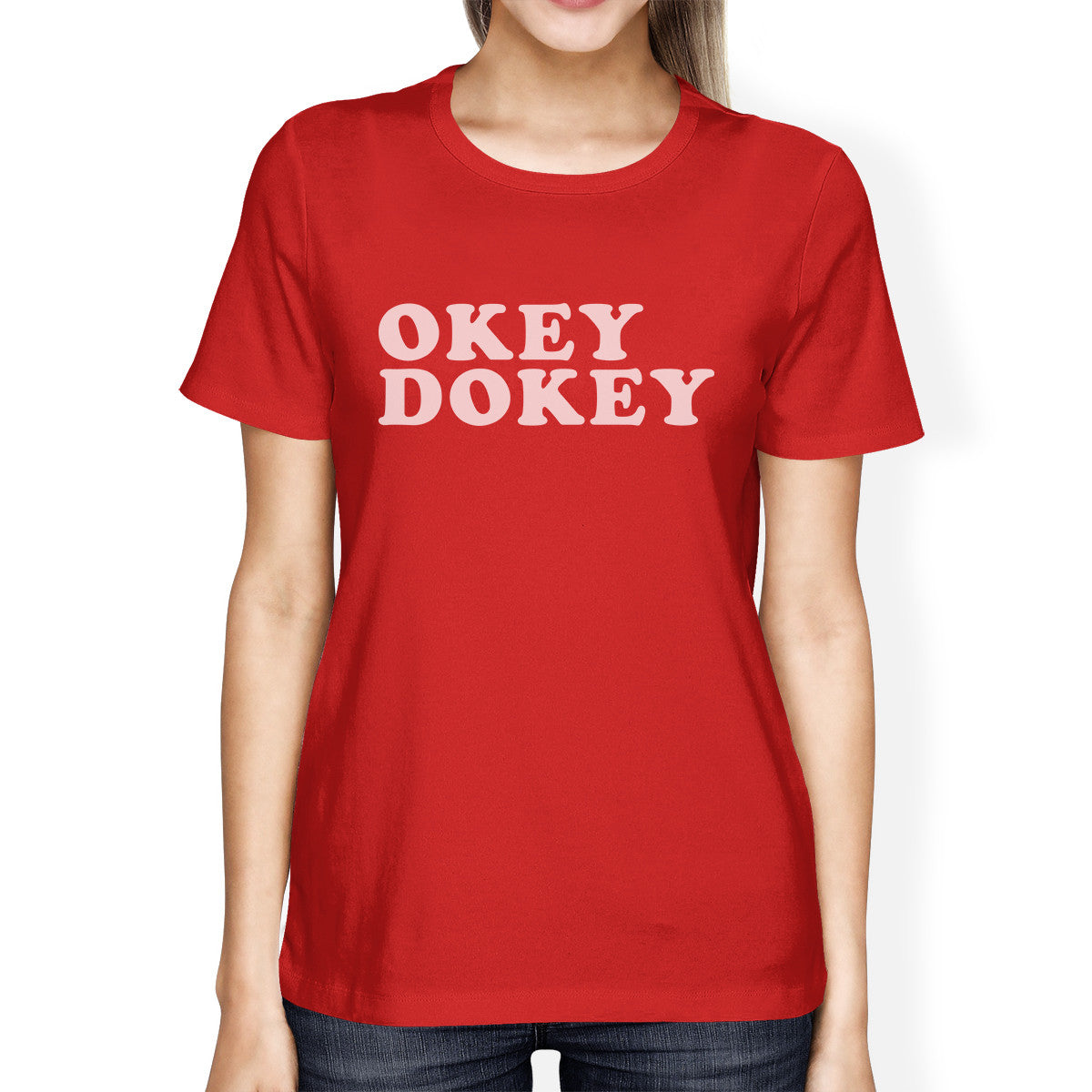 Okey Dokey Women's Red Short Sleeve Shirt Funny Letter Printed Top - 365INLOVE