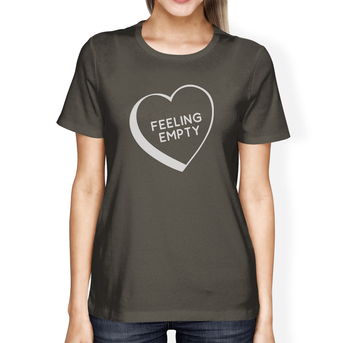Feeling Empty Heart Dark Grey Graphic Tee Cute Design T Shirt - 365INLOVE