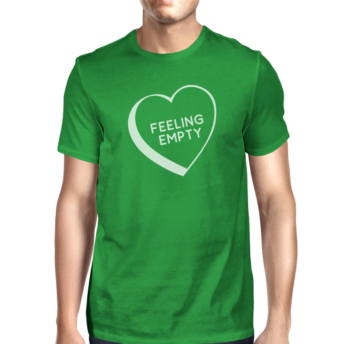Feeling Empty Heart Men's Green Crew Neck T-Shirt Funny Graphic - 365INLOVE