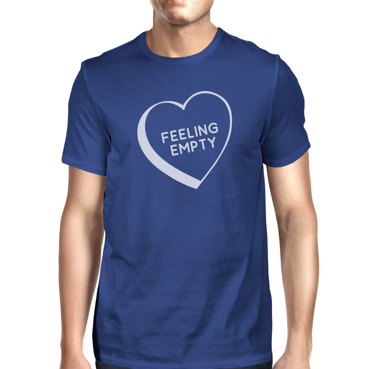 Feeling Empty Heart Mens Blue Round Neck T-Shirt Trendy Graphic Top - 365INLOVE