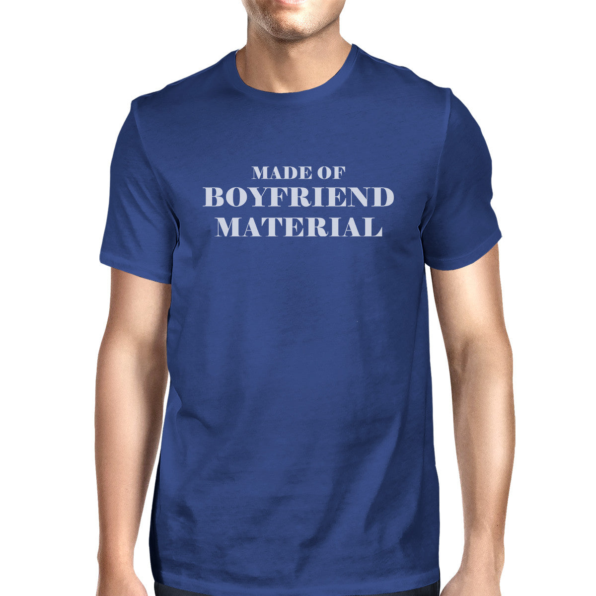 Boyfriend Material Mens Blue Round Neck T-Shirt Trendy Graphic Top - 365INLOVE