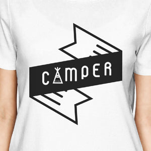 Camper Womens White Round Neck Tee Cute Graphic T Shirt For Camping - 365INLOVE