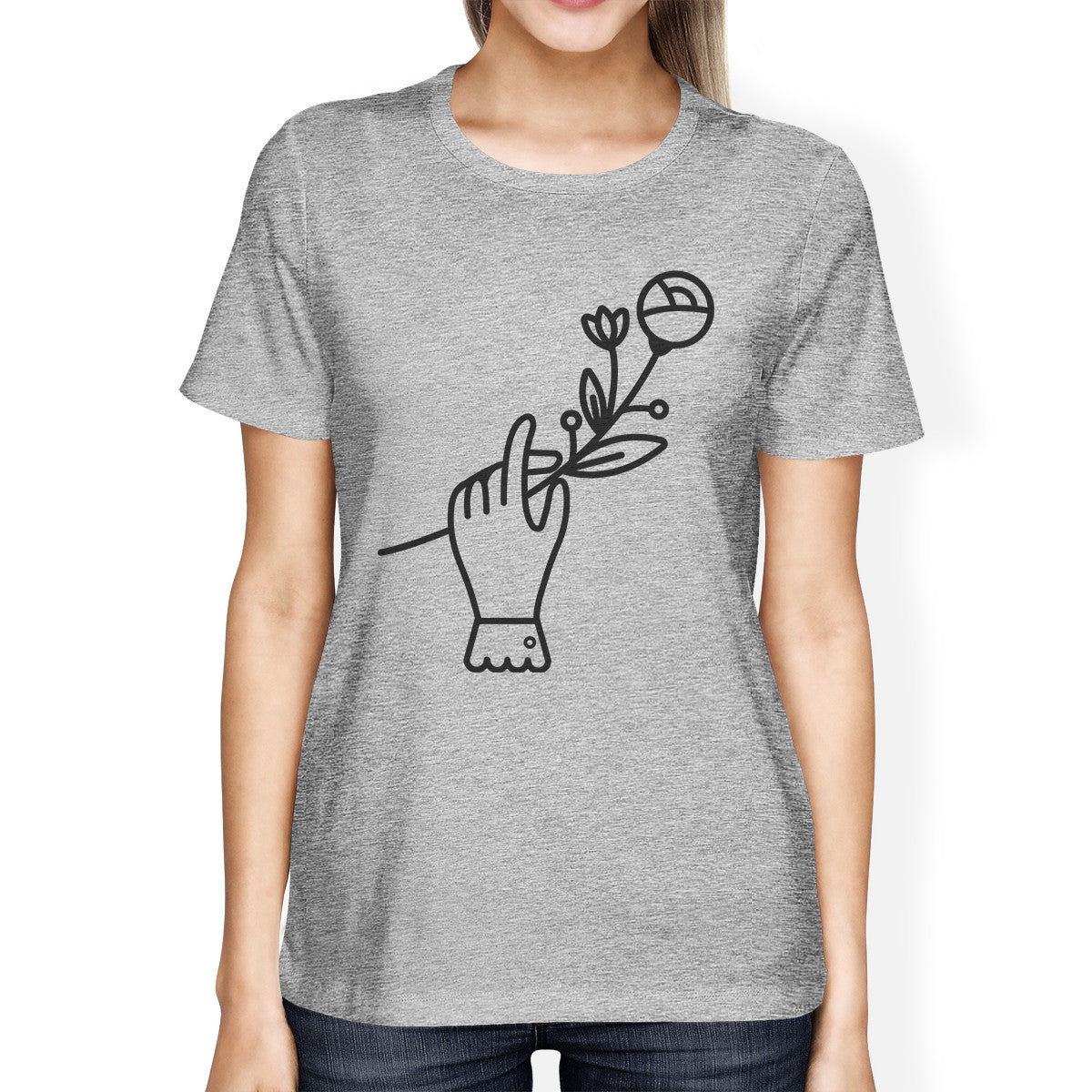 Hand Holding Flower Grey Unique Graphic Summer Shirt For Women - 365INLOVE