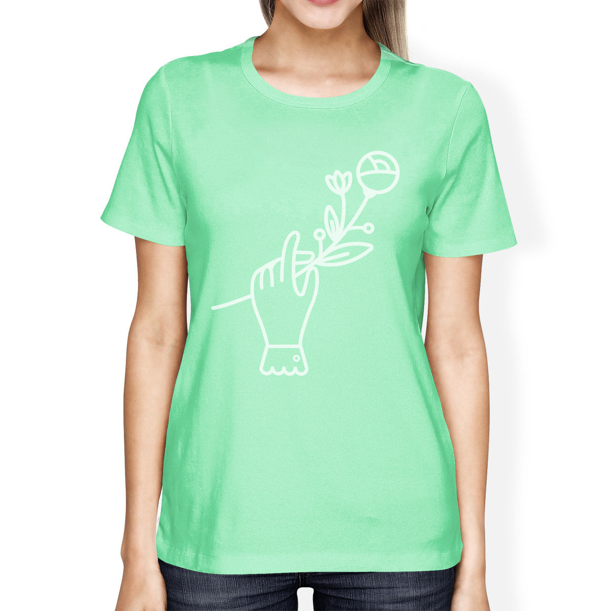 Hand Holding Flower Mint Lovely Design Graphic Tee Gifts For Ladies - 365INLOVE