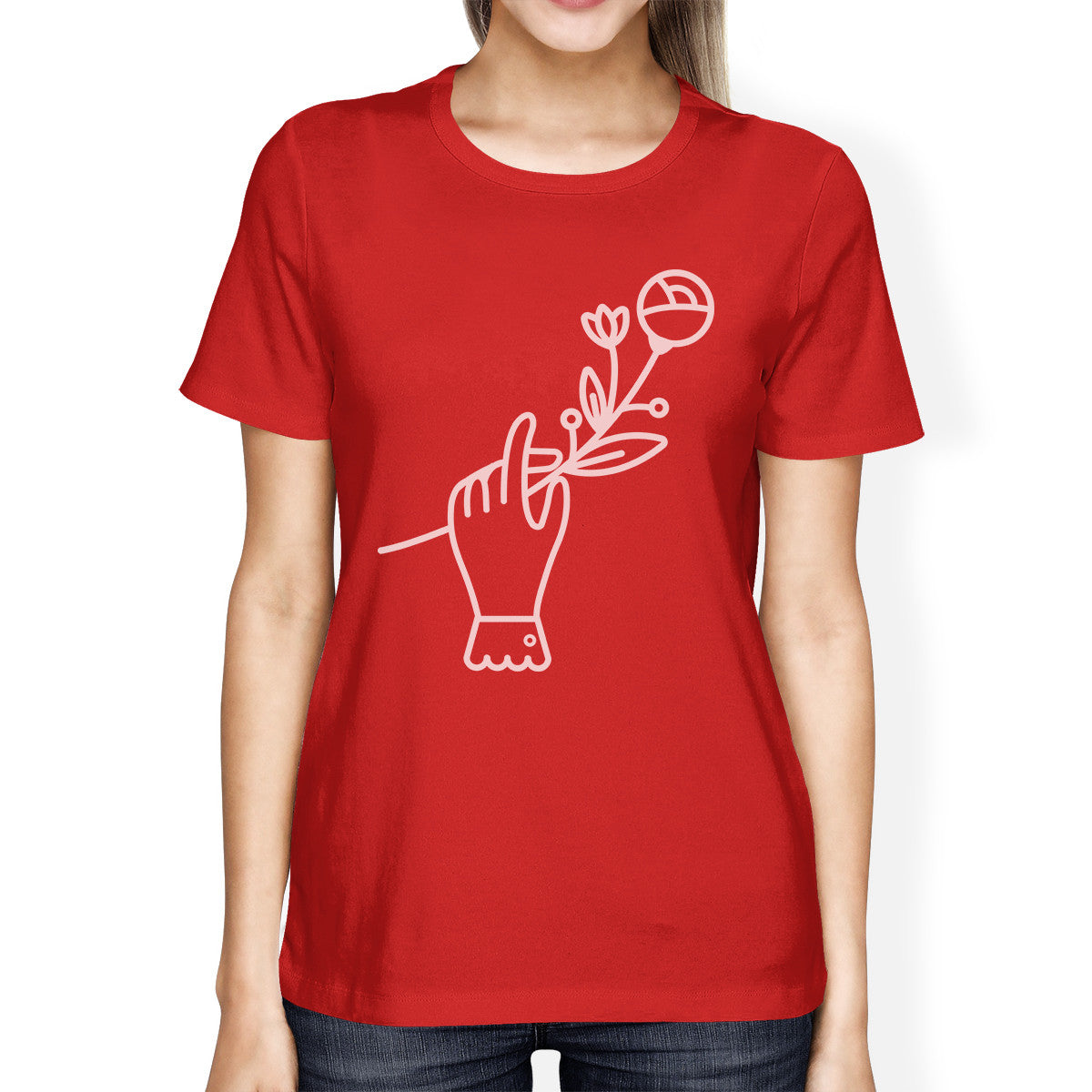 Hand Holding Flower Red Women's Tee Gift Ideas for Flower Lovers - 365INLOVE